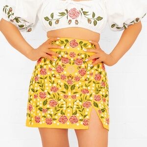 Herencia Collection Exclusive Valentina Yellow Floral Embroidered Mini Skirt